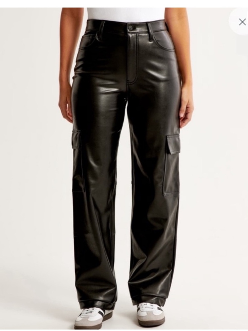Abercrombie & Fitch The ‘90s Relaxed Jean High Rise Black Vegan Leather Cargo 14